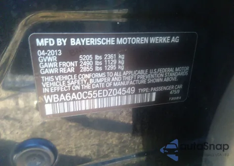 2014 BMW 640I Gran Coupe from USA, damaged, VIN WBA6A0C55EDZ04549